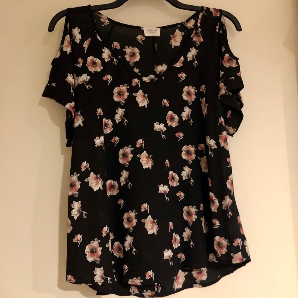 Black and Floral Sienna Sky Cold Shoulder Blouse